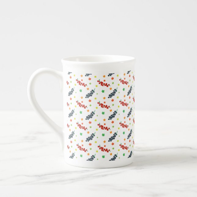 Pattern Of Berries, Redberry, Blueberry, Fruit Bone China Mug (Left)