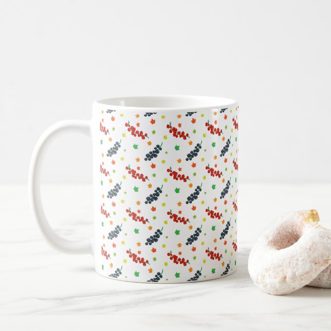 Pattern Of Berries, Redberry, Blueberry, Fruit Coffee Mug (With Donut)