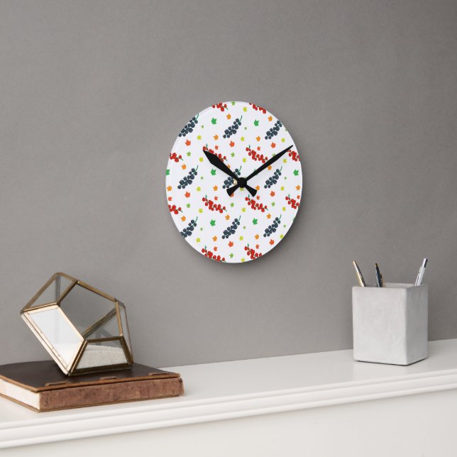Pattern Of Berries, Redberry, Blueberry, Fruit Round Clock (Office)