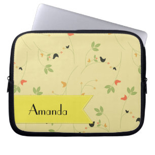 Pattern Of Birds, Leaves, Berries, Your Name Laptop Sleeve