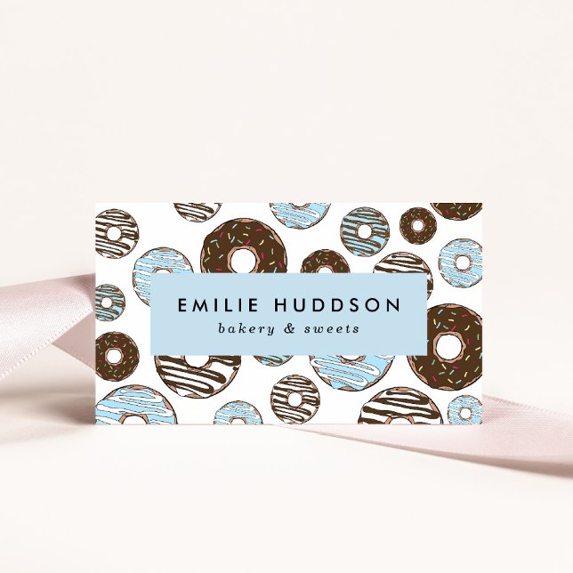 Pattern Of Blue Doughnuts, Cake Shop, Pastry Shop Business Card (Creator Uploaded)