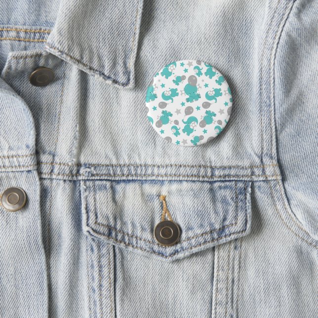 Pattern Of Blue Elephants, Cute Elephants, Stars 6 Cm Round Badge (In Situ)