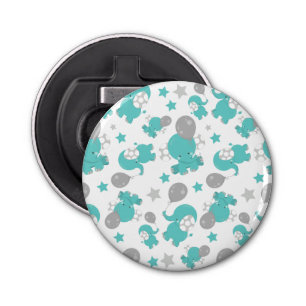 Pattern Of Blue Elephants, Cute Elephants, Stars Bottle Opener