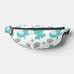 Pattern Of Blue Elephants, Cute Elephants, Stars Bum Bags