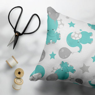 Pattern Of Blue Elephants, Cute Elephants, Stars Decorative Cushion