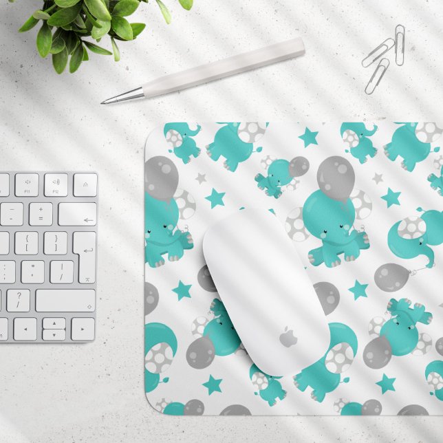 Pattern Of Blue Elephants, Cute Elephants, Stars Mouse Pad (Creator Uploaded)