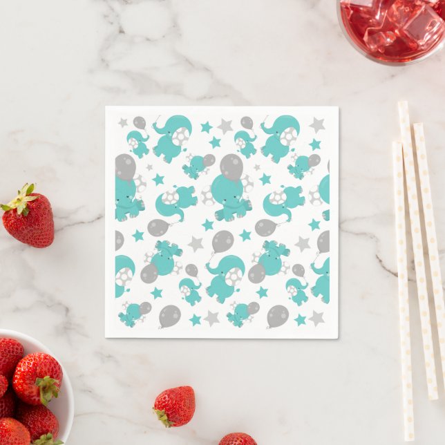 Pattern Of Blue Elephants, Cute Elephants, Stars Napkin (Insitu)