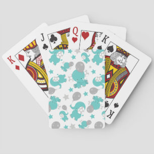 Pattern Of Blue Elephants, Cute Elephants, Stars Playing Cards