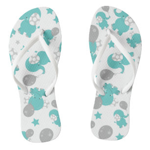 Pattern Of Blue Elephants, Cute Elephants, Stars Thongs