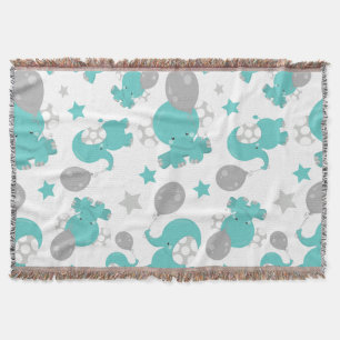Pattern Of Blue Elephants, Cute Elephants, Stars Throw Blanket