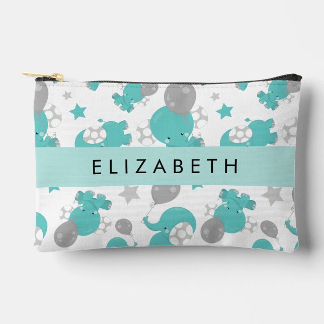 Pattern Of Blue Elephants, Stars, Your Name Accessory Pouch (Front)