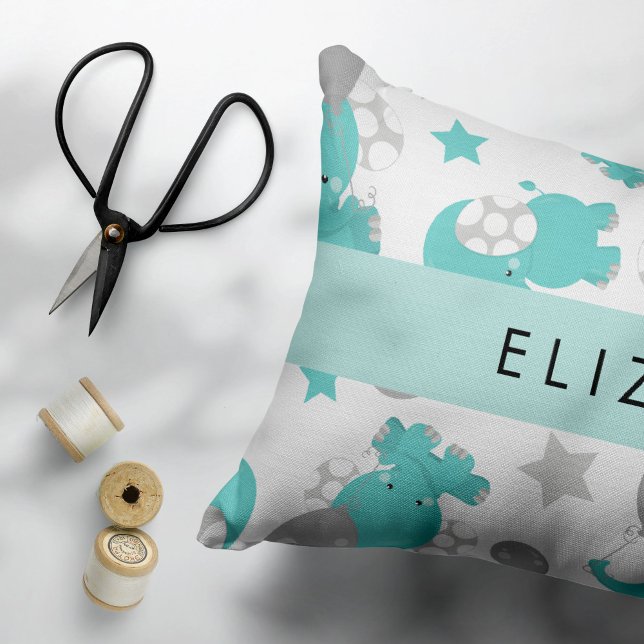 Pattern Of Blue Elephants, Stars, Your Name Pillowcase (Creator Uploaded)