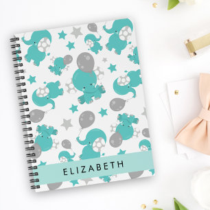 Pattern Of Blue Elephants, Stars, Your Name Planner