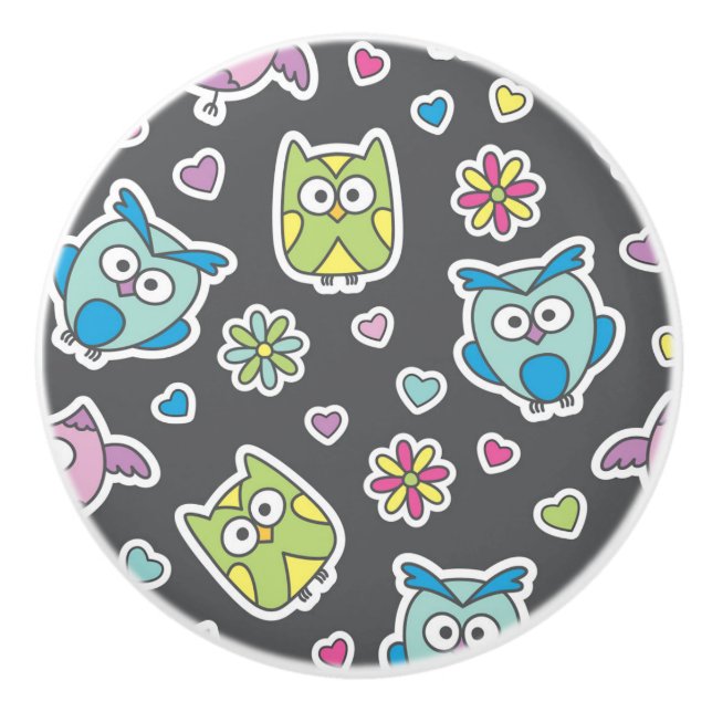 pattern of cartoon owls ceramic knob (Front)