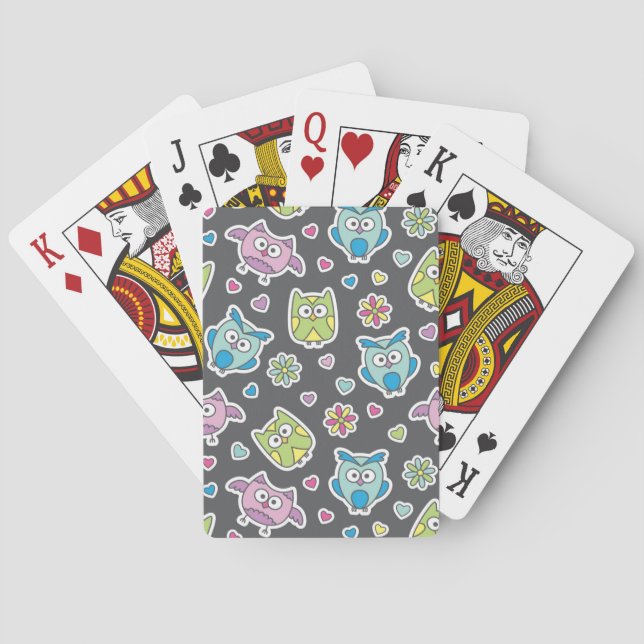 pattern of cartoon owls playing cards (Back)