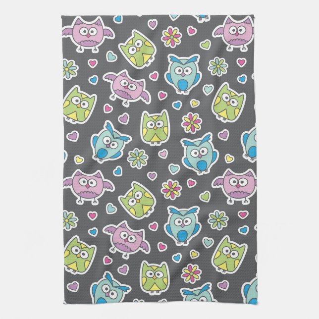 pattern of cartoon owls tea towel (Vertical)