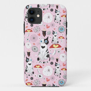 pattern of cats and flowers iPhone 11 case