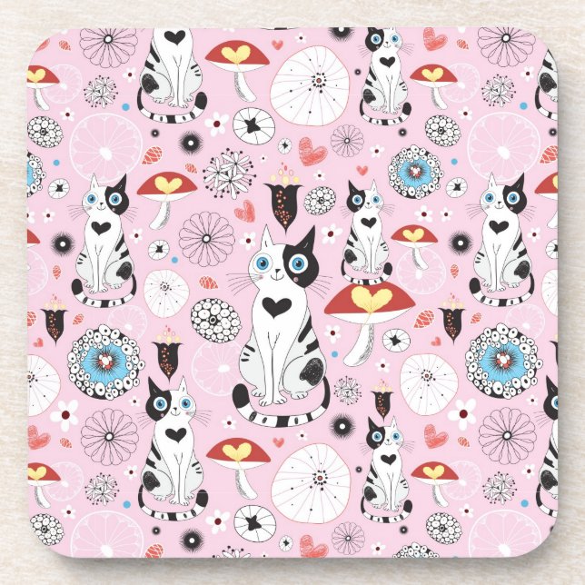 pattern of cats and flowers coaster (Front)