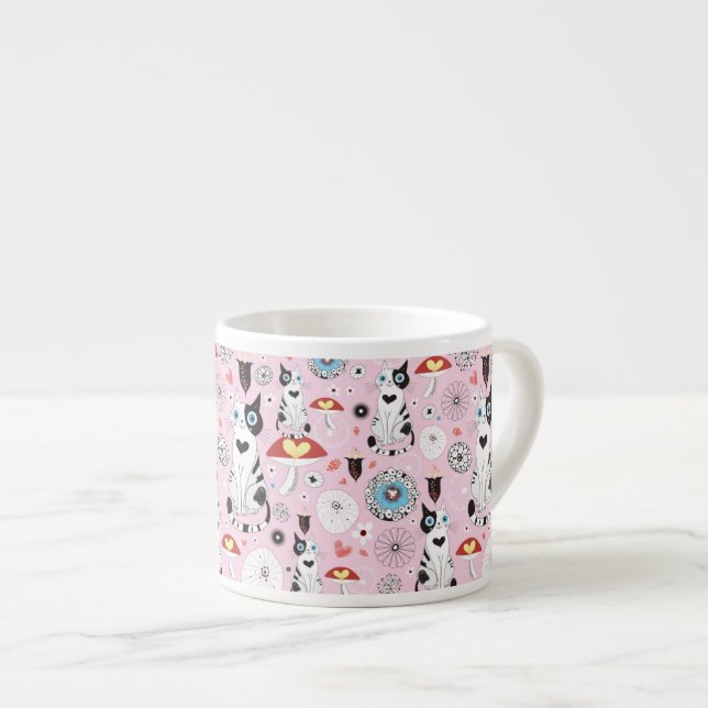 pattern of cats and flowers espresso cup (Front Right)