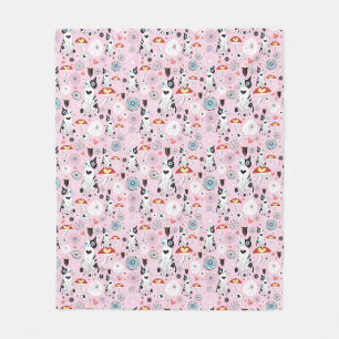 pattern of cats and flowers fleece blanket