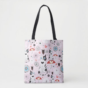 pattern of cats and flowers tote bag