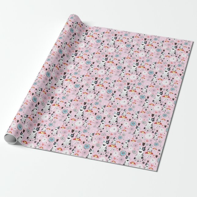pattern of cats and flowers wrapping paper (Unrolled)