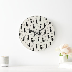 Pattern Of Cats, Cute Cats, Black Cats, Kittens Large Clock