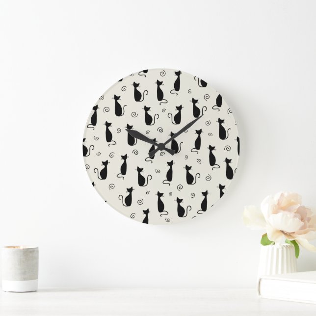Pattern Of Cats, Cute Cats, Black Cats, Kittens Large Clock (Home)