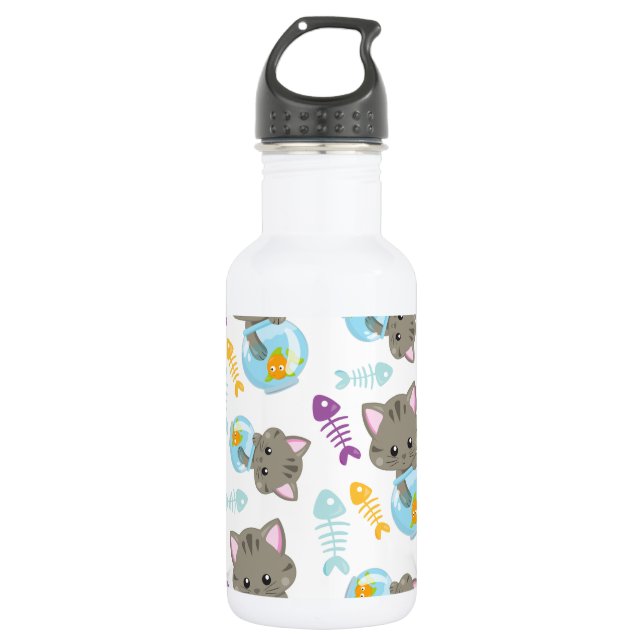 Pattern Of Cats, Cute Cats, Kittens, Fish 532 Ml Water Bottle (Front)