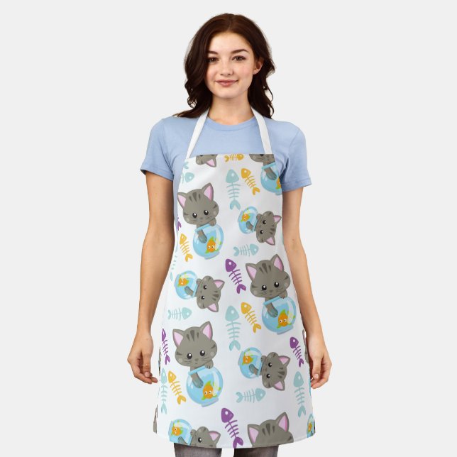 Pattern Of Cats, Cute Cats, Kittens, Fish Apron (Worn)