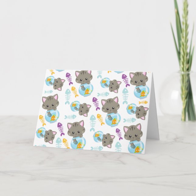 Pattern Of Cats, Cute Cats, Kittens, Fish Card (Front)