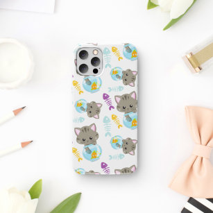 Pattern Of Cats, Cute Cats, Kittens, Fish Case-Mate iPhone Case