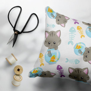 Pattern Of Cats, Cute Cats, Kittens, Fish Decorative Cushion