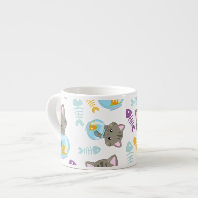 Pattern Of Cats, Cute Cats, Kittens, Fish Espresso Cup (Front Left)
