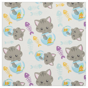Pattern Of Cats, Cute Cats, Kittens, Fish Fabric