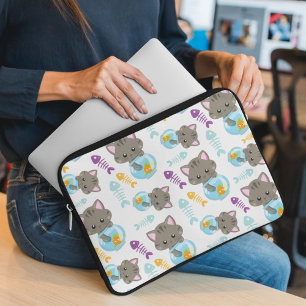 Pattern Of Cats, Cute Cats, Kittens, Fish Laptop Sleeve