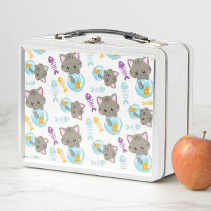 Pattern Of Cats, Cute Cats, Kittens, Fish Metal Lunch Box