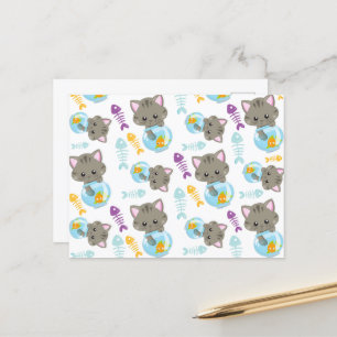 Pattern Of Cats, Cute Cats, Kittens, Fish Postcard