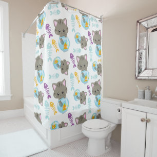 Pattern Of Cats, Cute Cats, Kittens, Fish Shower Curtain