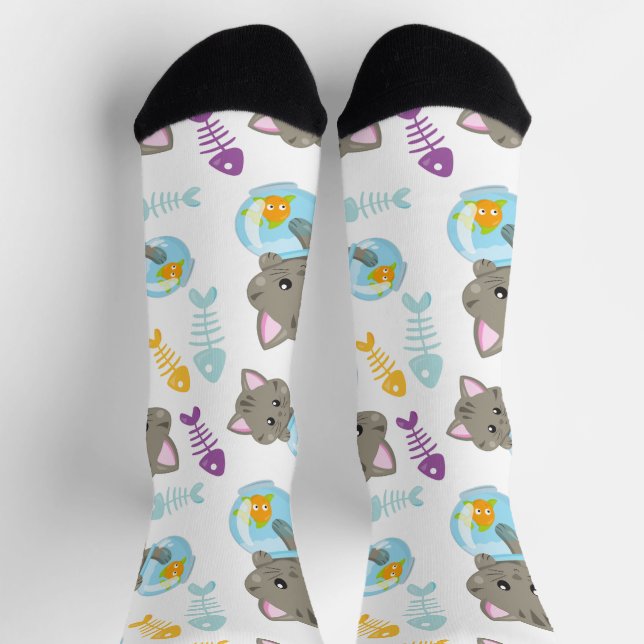 Pattern Of Cats, Cute Cats, Kittens, Fish Socks (Top)