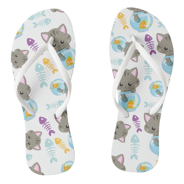 Pattern Of Cats, Cute Cats, Kittens, Fish Thongs (Footbed)