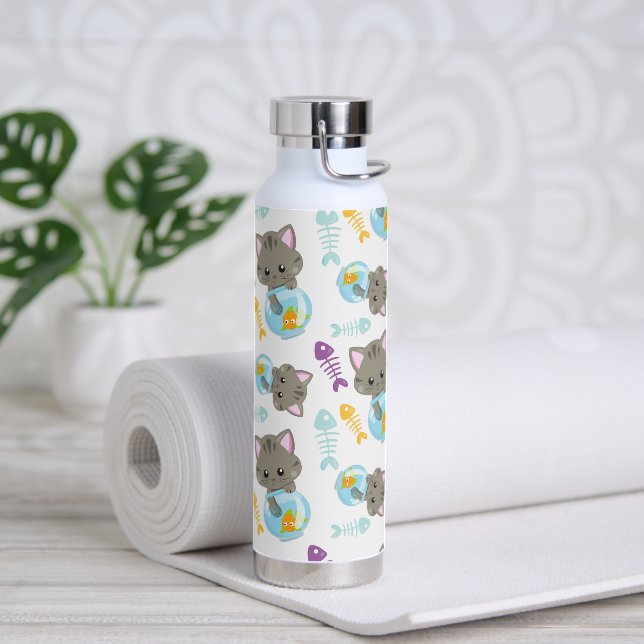Pattern Of Cats, Cute Cats, Kittens, Fish Water Bottle (Yoga)