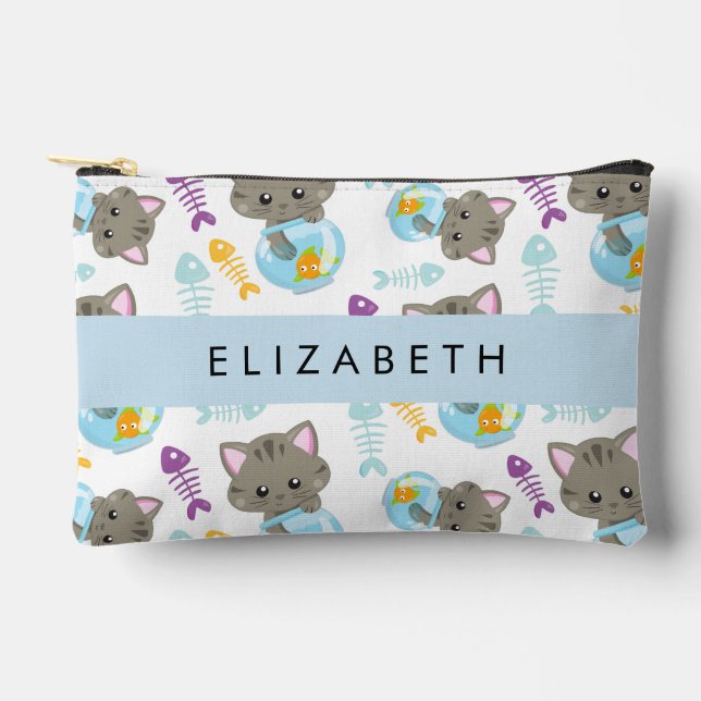 Pattern Of Cats, Cute Cats, Kittens, Your Name Accessory Pouch (Front)