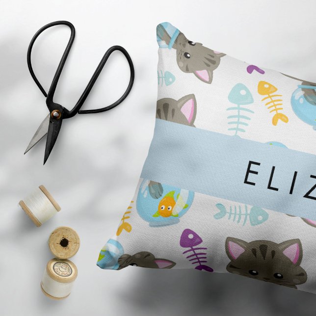 Pattern Of Cats, Cute Cats, Kittens, Your Name Decorative Cushion (Creator Uploaded)
