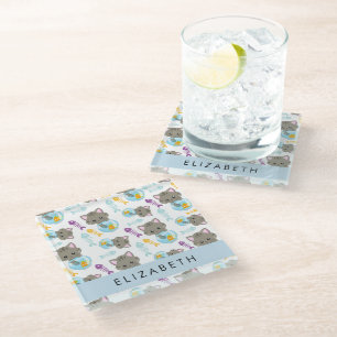 Pattern Of Cats, Cute Cats, Kittens, Your Name Glass Coaster