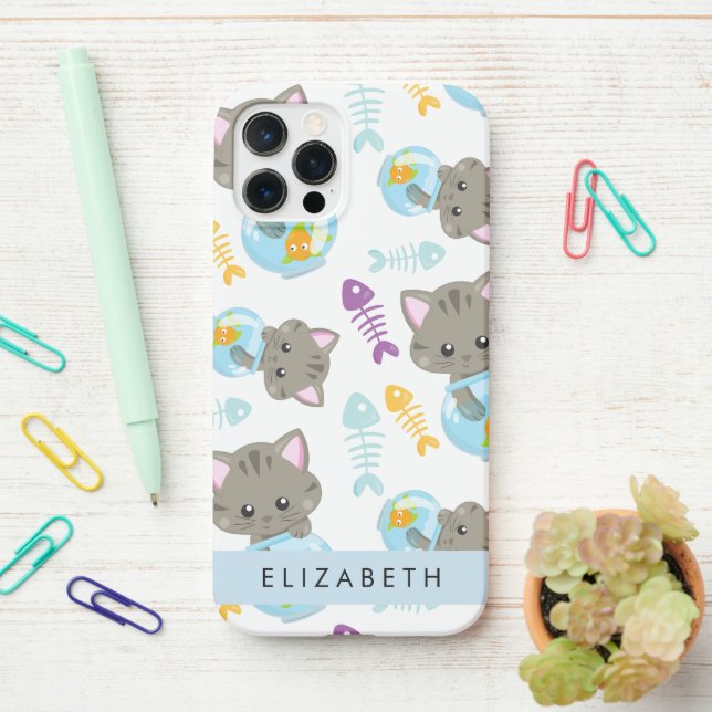 Pattern Of Cats, Cute Cats, Kittens, Your Name iPhone Case (On Desk)