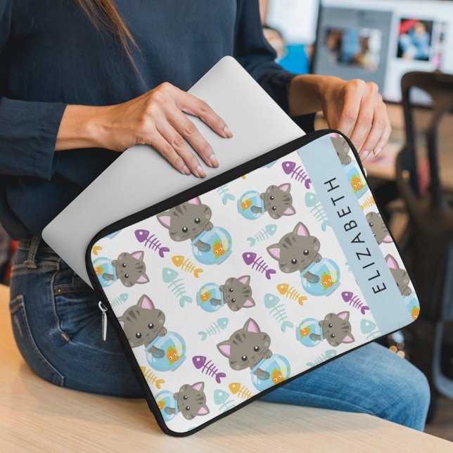 Pattern Of Cats, Cute Cats, Kittens, Your Name Laptop Sleeve (Creator Uploaded)
