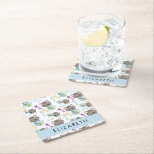 Pattern Of Cats, Cute Cats, Kittens, Your Name Square Paper Coaster