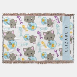 Pattern Of Cats, Cute Cats, Kittens, Your Name Throw Blanket
