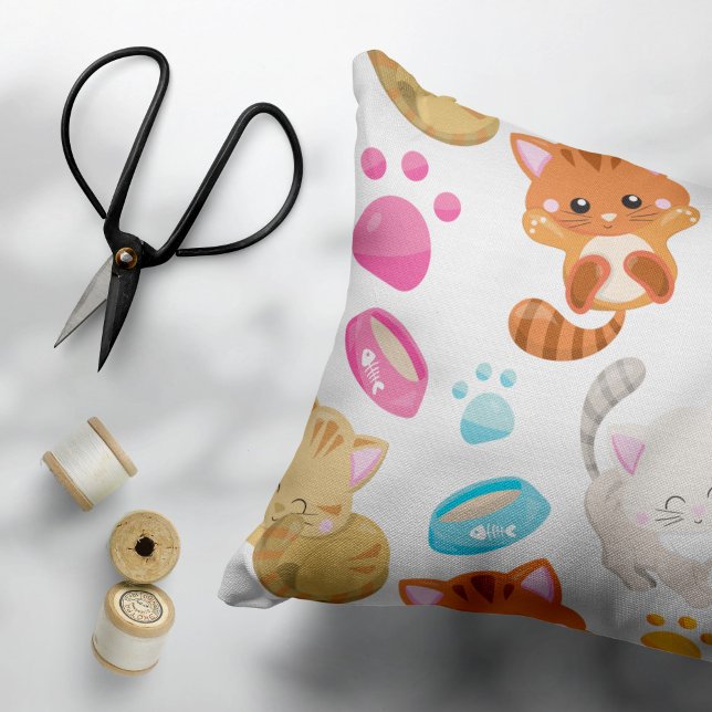 Pattern Of Cats, Cute Cats, Kitty, Kittens, Paws Decorative Cushion (Creator Uploaded)